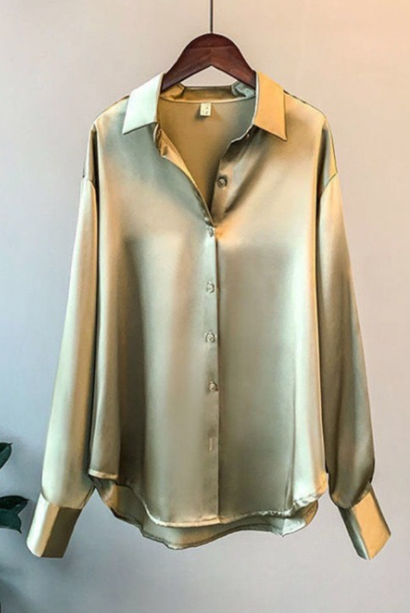 Beige Taylor Lumina relaxed fit blouse with button detail, shown on a model, highlighting casual elegance and comfortable style.