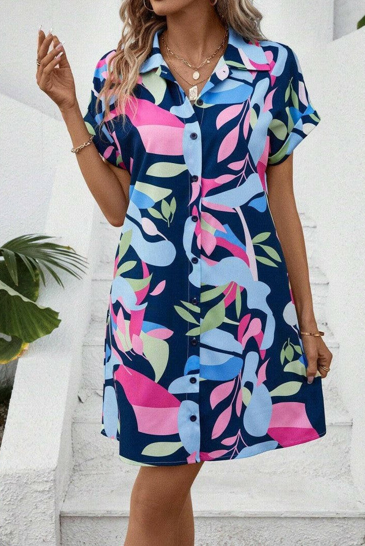 Lumina Wear Tiana printed button-down dress in rose red, featuring a stylish design and casual fit for versatile wear.