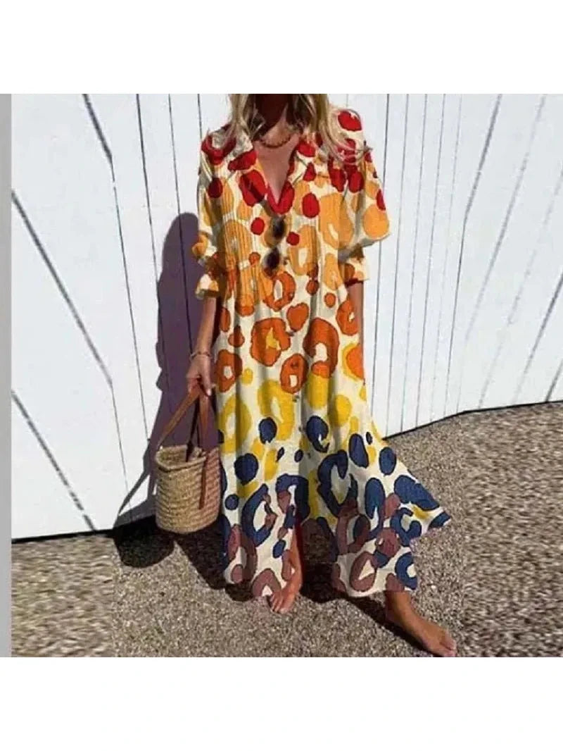 Multicolor Trishia™ Vibrant Bloom Dress by Lumina Wear featuring bold floral patterns and a stylish fit.