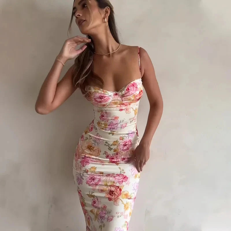 Valentina Rosehaven bodycon mini dress by Lumina Vancouver, fitted pink dress with elegant design, worn on a model.