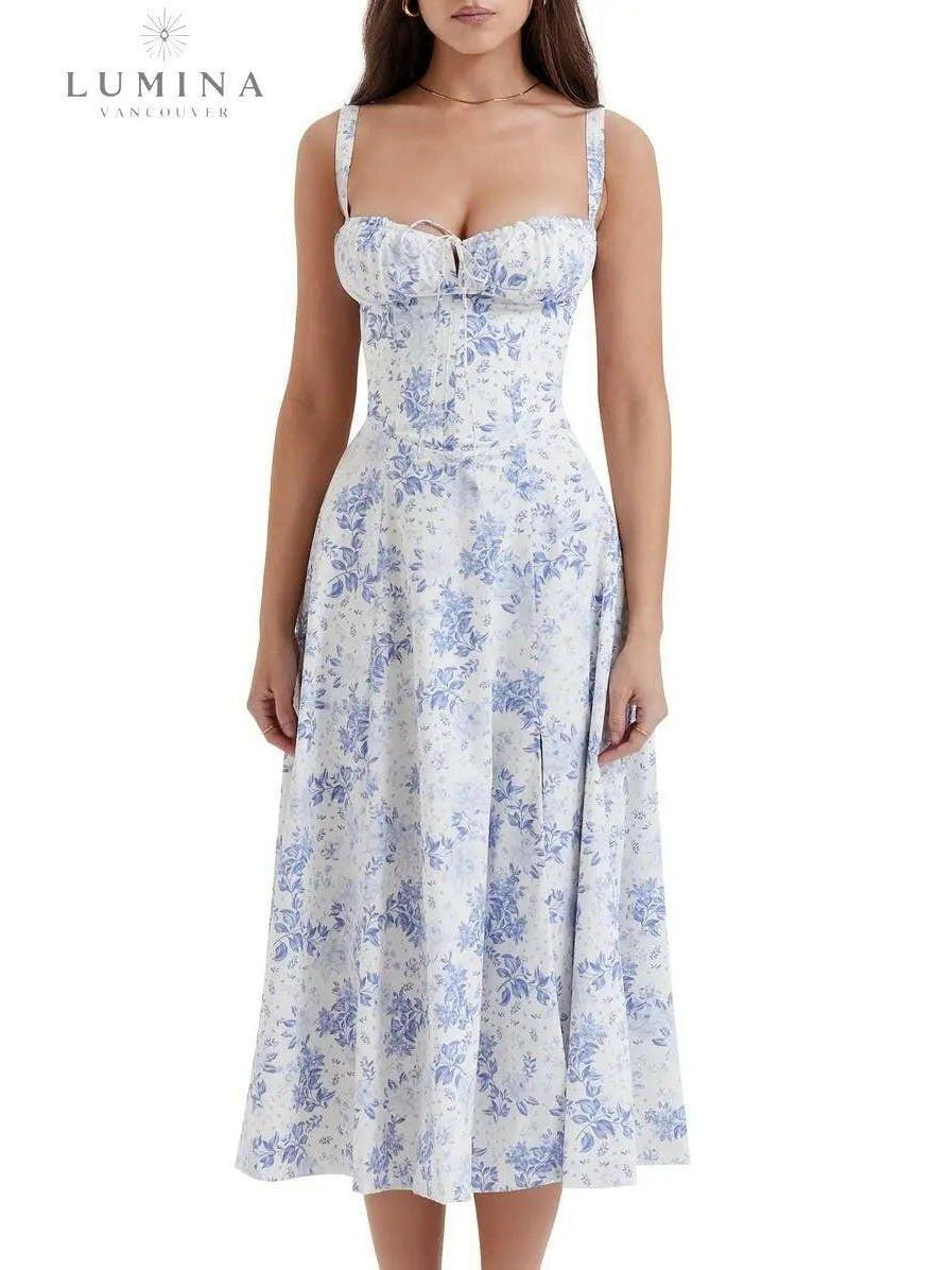 White Venura spring wedding guest dress by Lumina Vancouver with floral print, size XS, perfect for elegant occasions.