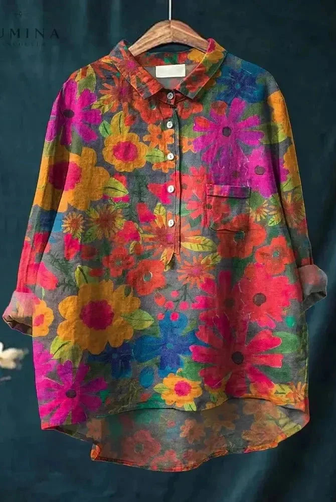 Multicolor Veronica Plant Print T-Shirt by Lumina Wear featuring vibrant botanical design on soft cotton fabric.
