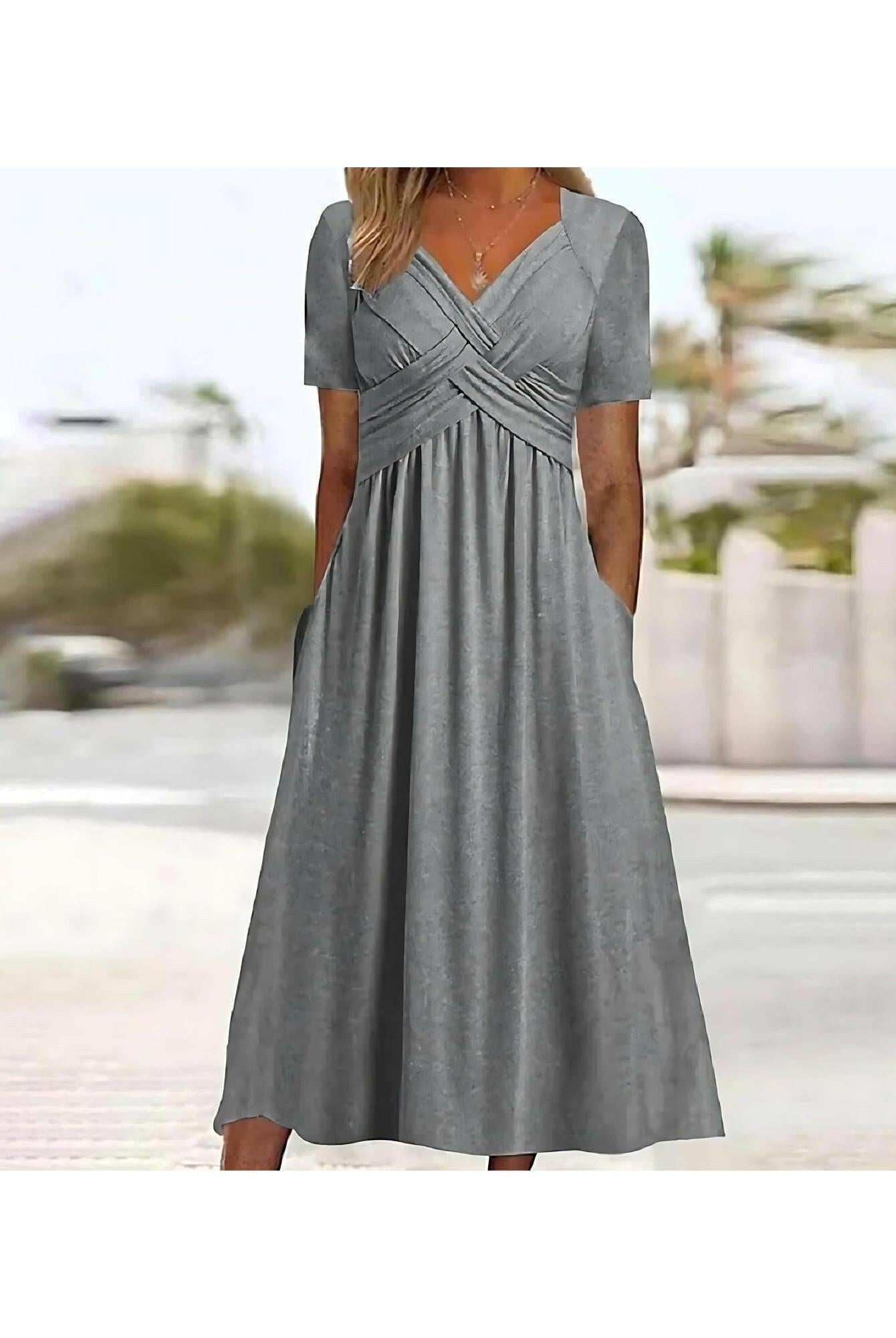 Green Vicky™ casual elegance midi dress by Lumina Vancouver, stylish and comfortable for everyday wear.