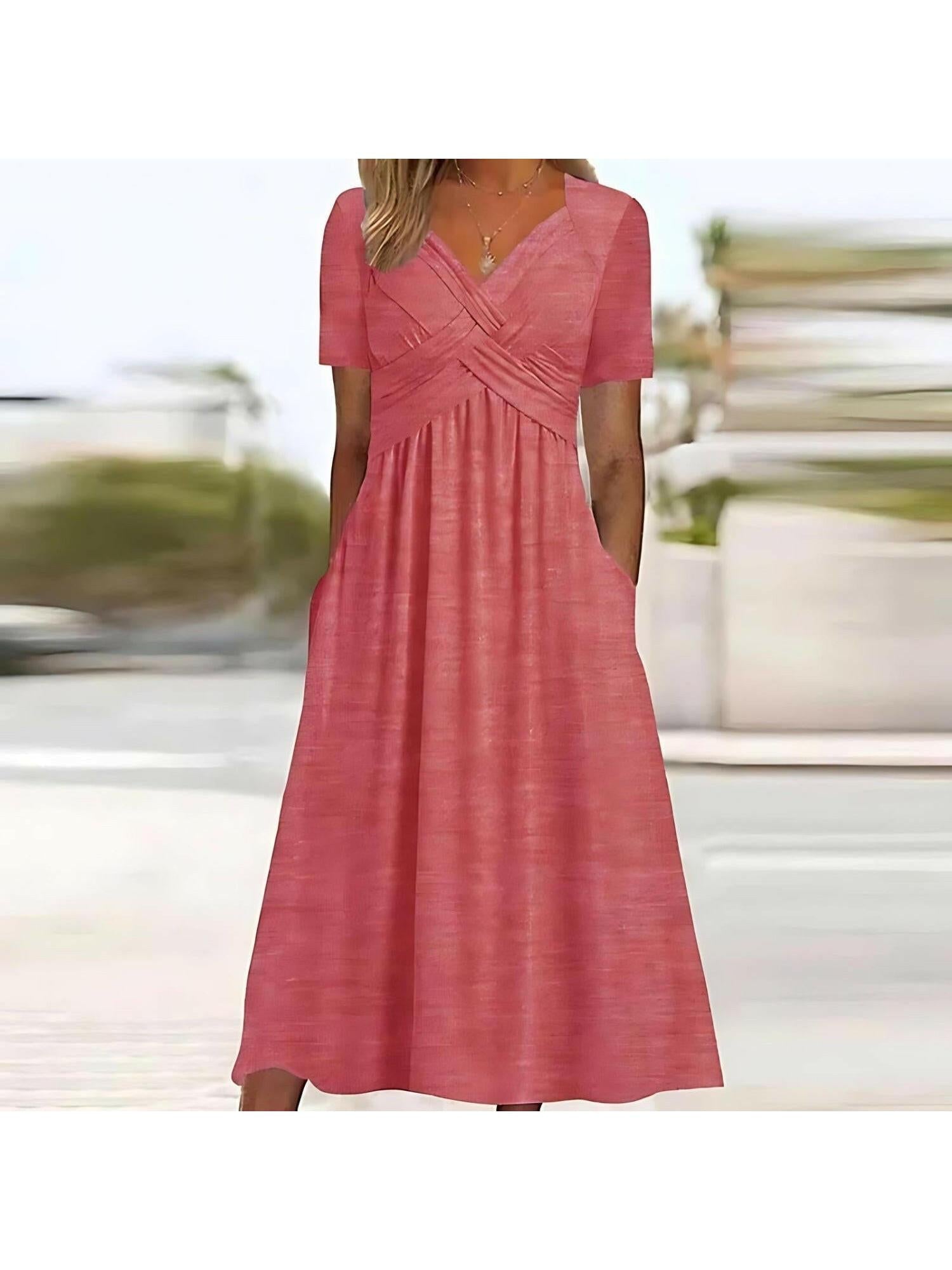 Green Vicky™ casual elegance midi dress by Lumina Vancouver, featuring a relaxed fit and stylish design.