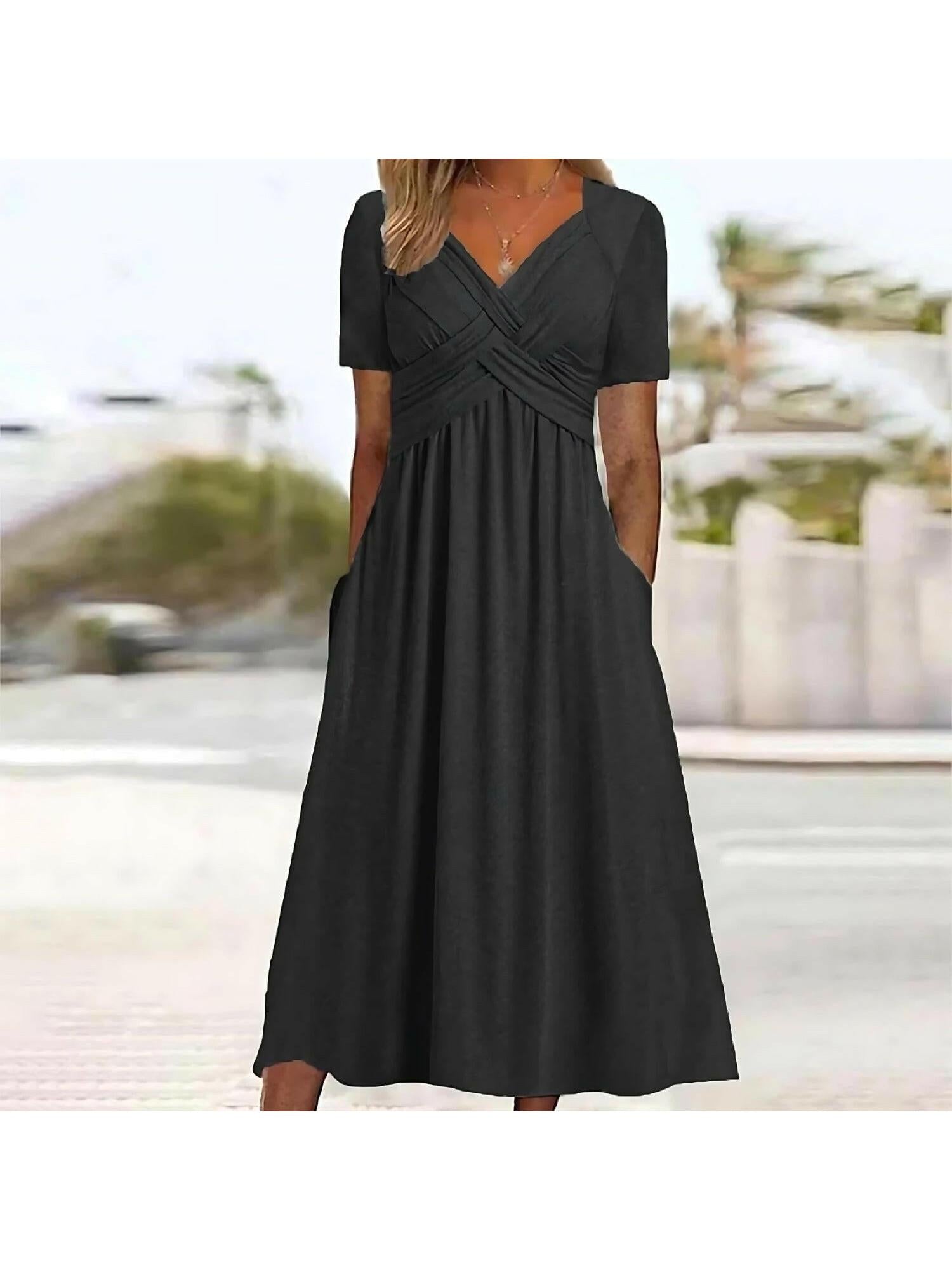 Green Vicky™ casual elegance midi dress by Lumina Vancouver, stylish and comfortable for everyday wear.