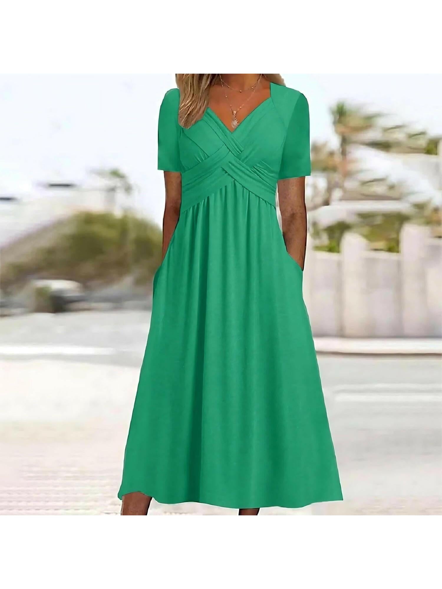 Green Vicky™ casual elegance midi dress by Lumina Vancouver, styled with a relaxed fit and modern design.