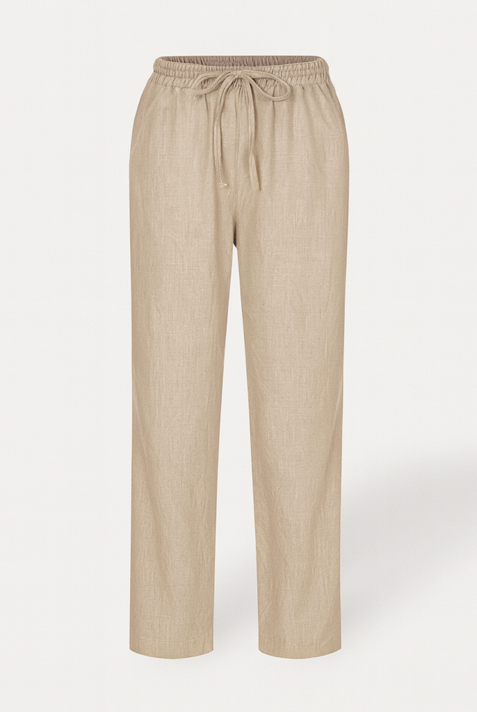 Lumina Wear Victor relaxed beige trousers with elastic waistband and circle print, casual and comfortable for everyday wear.