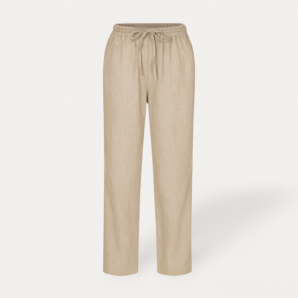 Lumina Wear Victor relaxed beige trousers with elastic waistband and circle print, casual and comfortable for everyday wear.