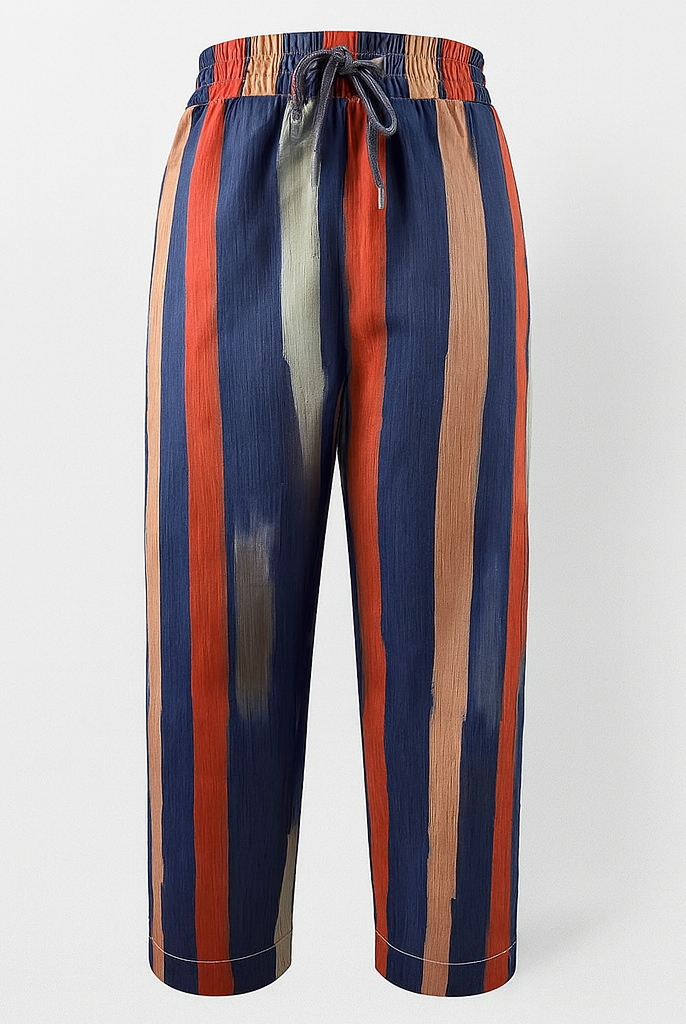 Lumina Wear Victor beige relaxed trousers with elastic waistband, featuring a subtle circle print, casual and comfortable pants.