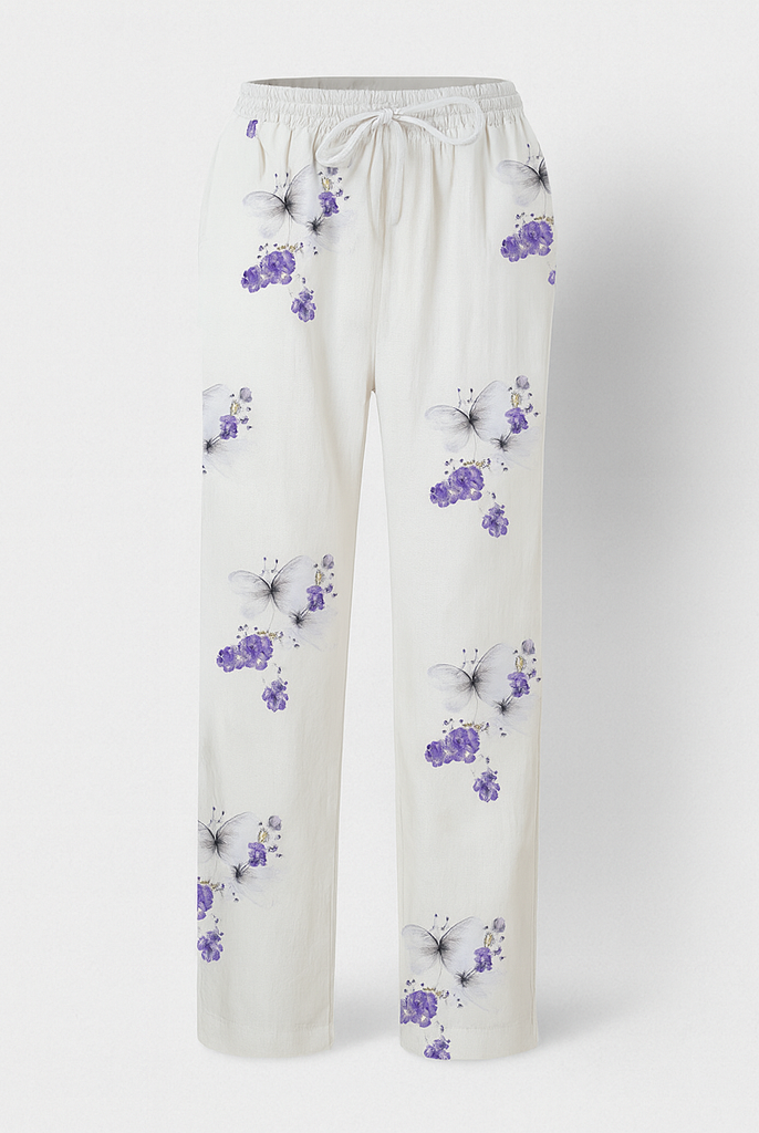 Lumina Wear Victor beige relaxed trousers with elastic waistband and circle print, casual pants for comfortable wear