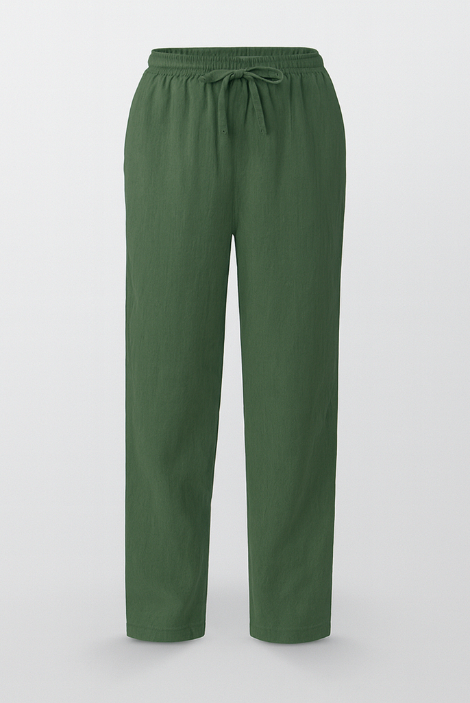 Lumina Wear Victor beige relaxed trousers with elastic waistband and circle print, casual and comfortable pants for everyday wear.