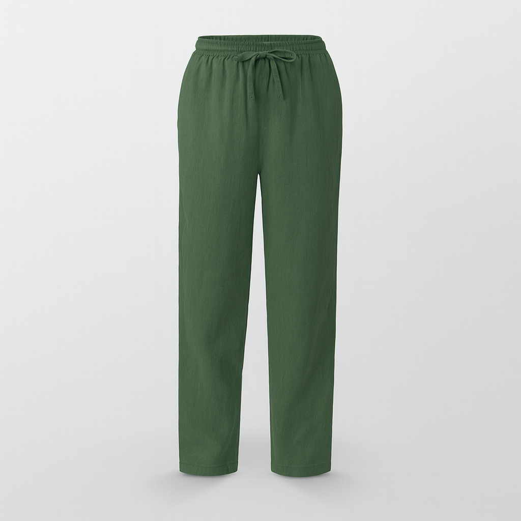 Lumina Wear Victor beige relaxed trousers with elastic waistband and circle print, casual and comfortable pants for everyday wear.