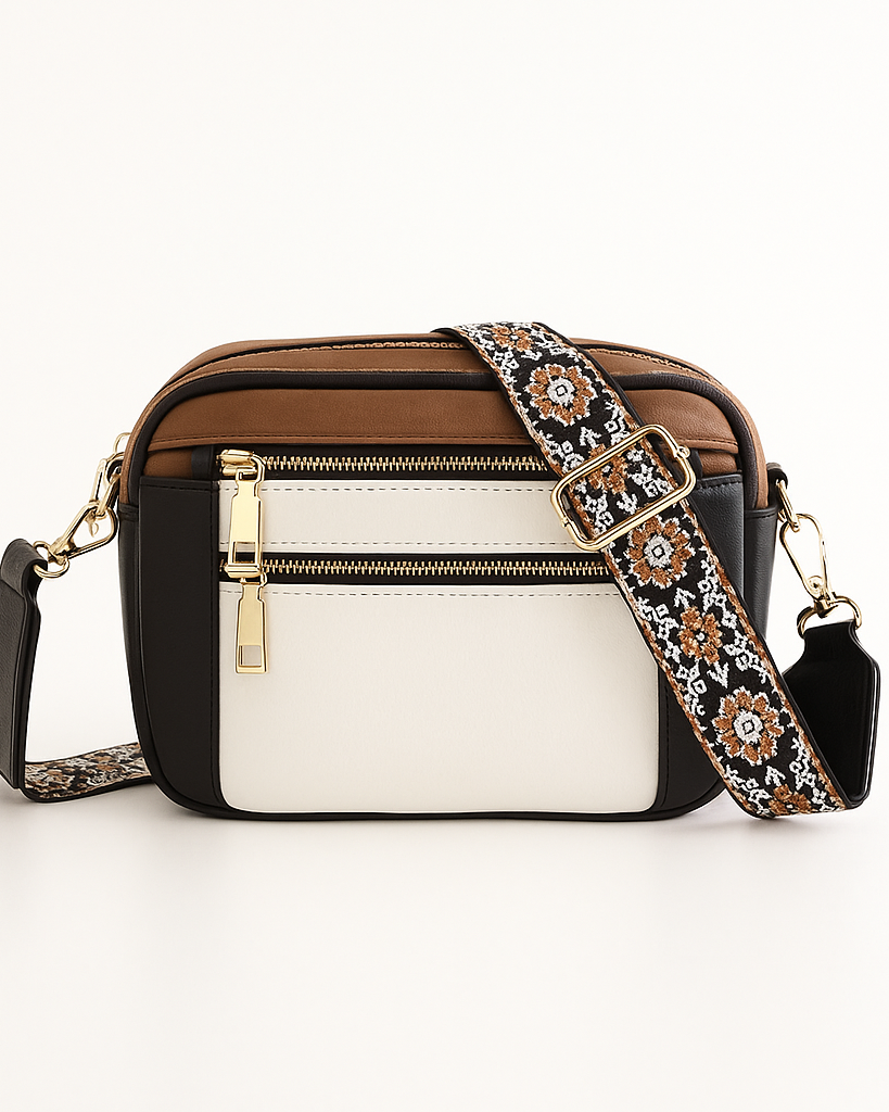 Victoria bohemian-inspired vegan leather shoulder bag by Lumina Wear, dark brown handbag with boho detailing and adjustable strap.