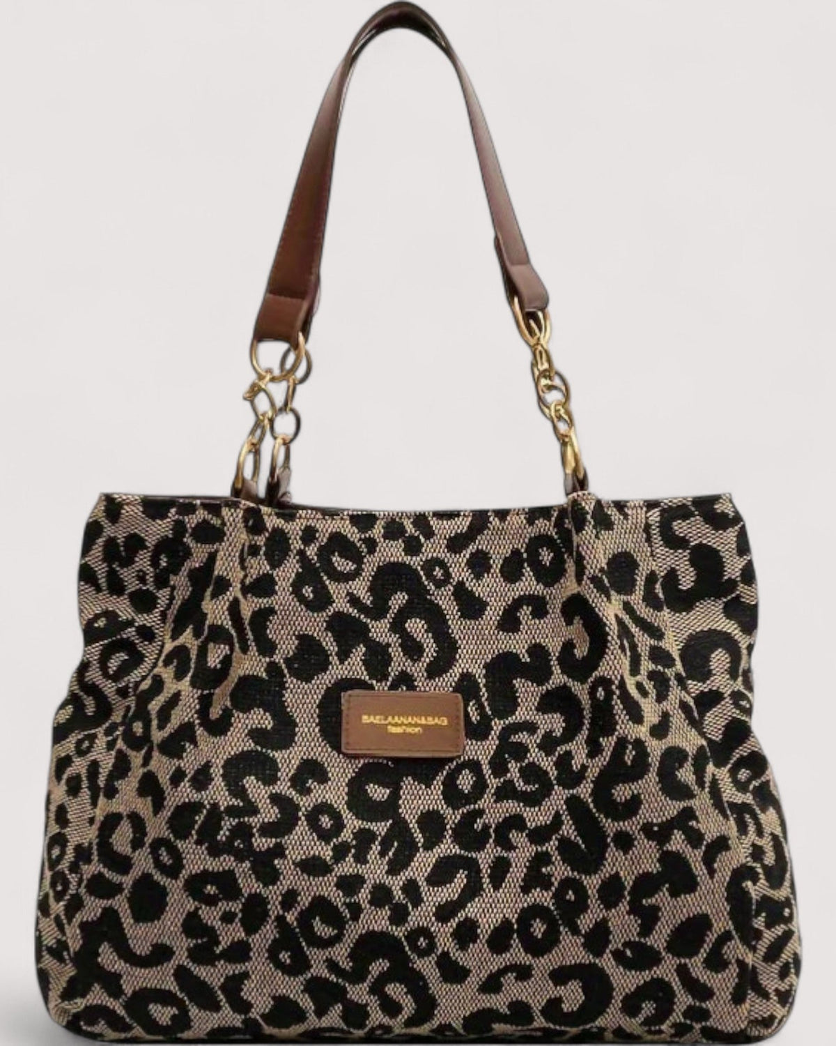 Lumina Wear Victoria leopard print canvas shopping bag, stylish handbag with bold animal pattern and durable handles.