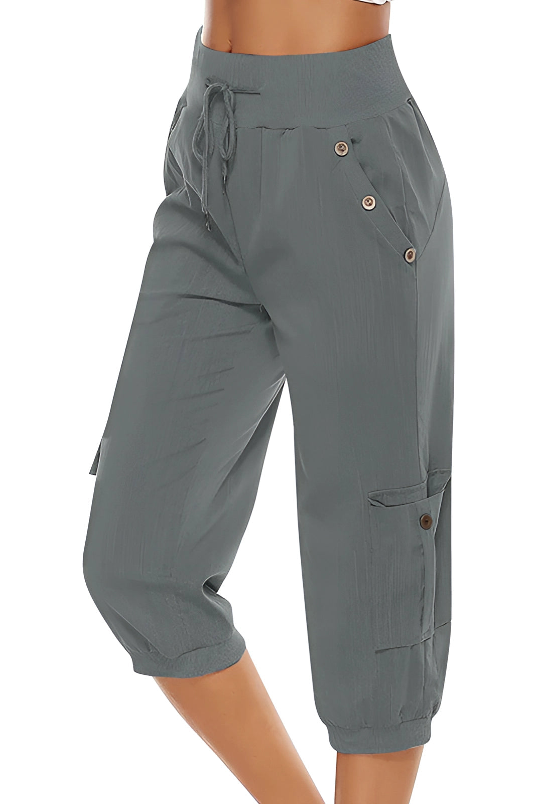 Victoria women's green Capri trousers by Lumina Wear with breathable fabric and elastic waist, perfect for casual wear.