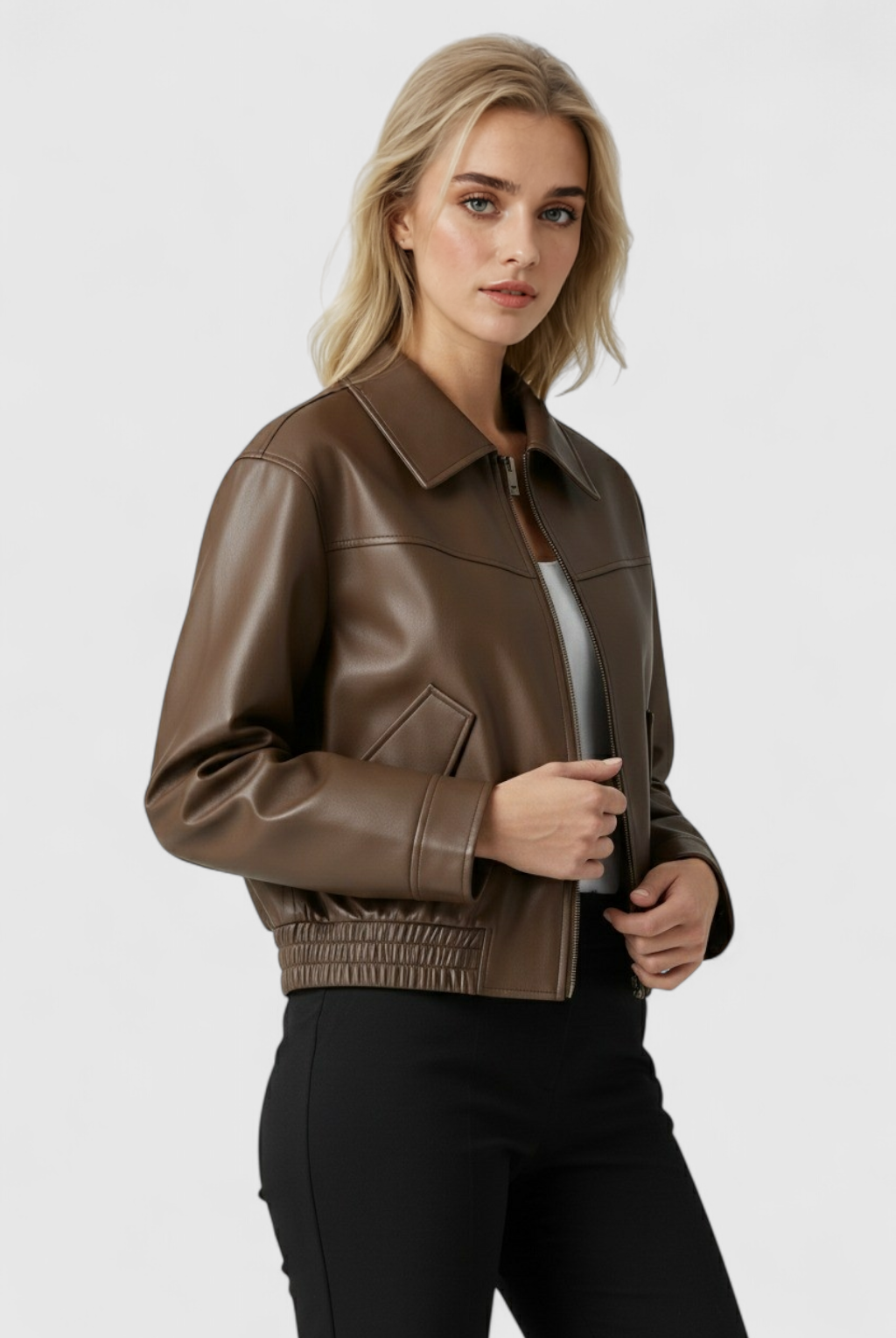 Victoria vintage-style casual jacket by Lumina Wear, shown in coffee color with classic design and timeless appeal.