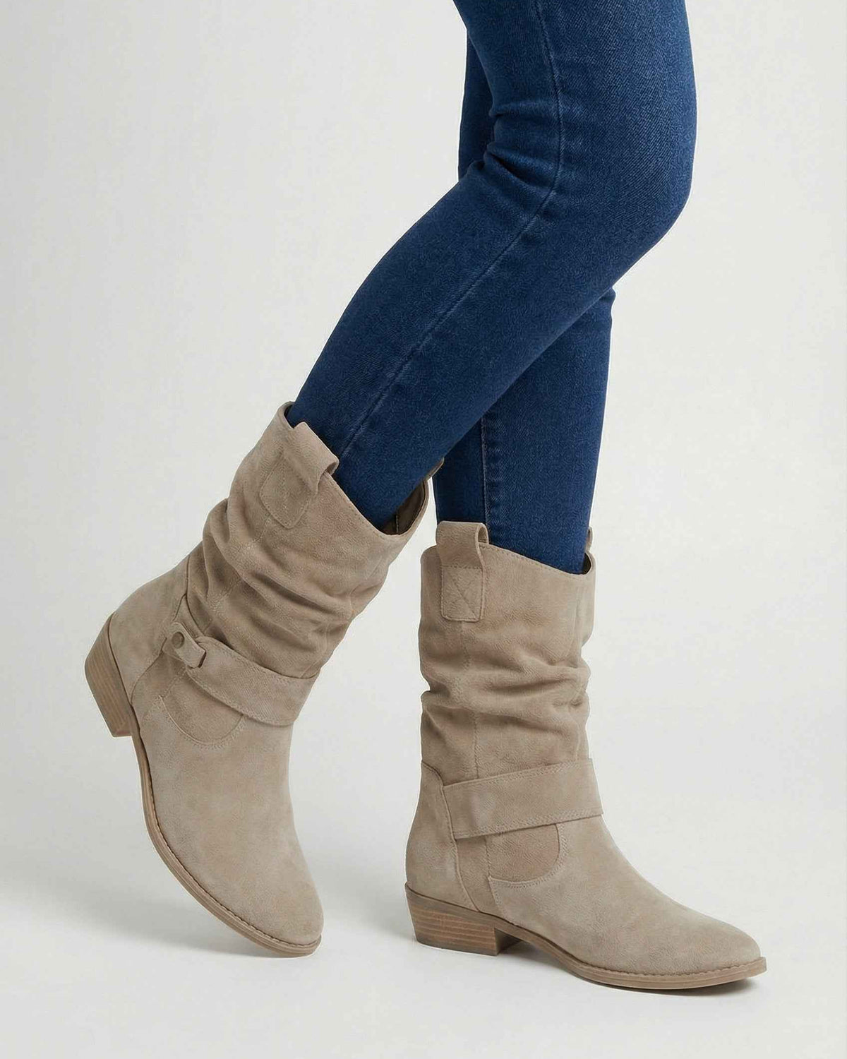 Lumina Wear Victoria chic apricot suede ankle boots with warm lining, stylish women’s boots with low heel and cozy interior.