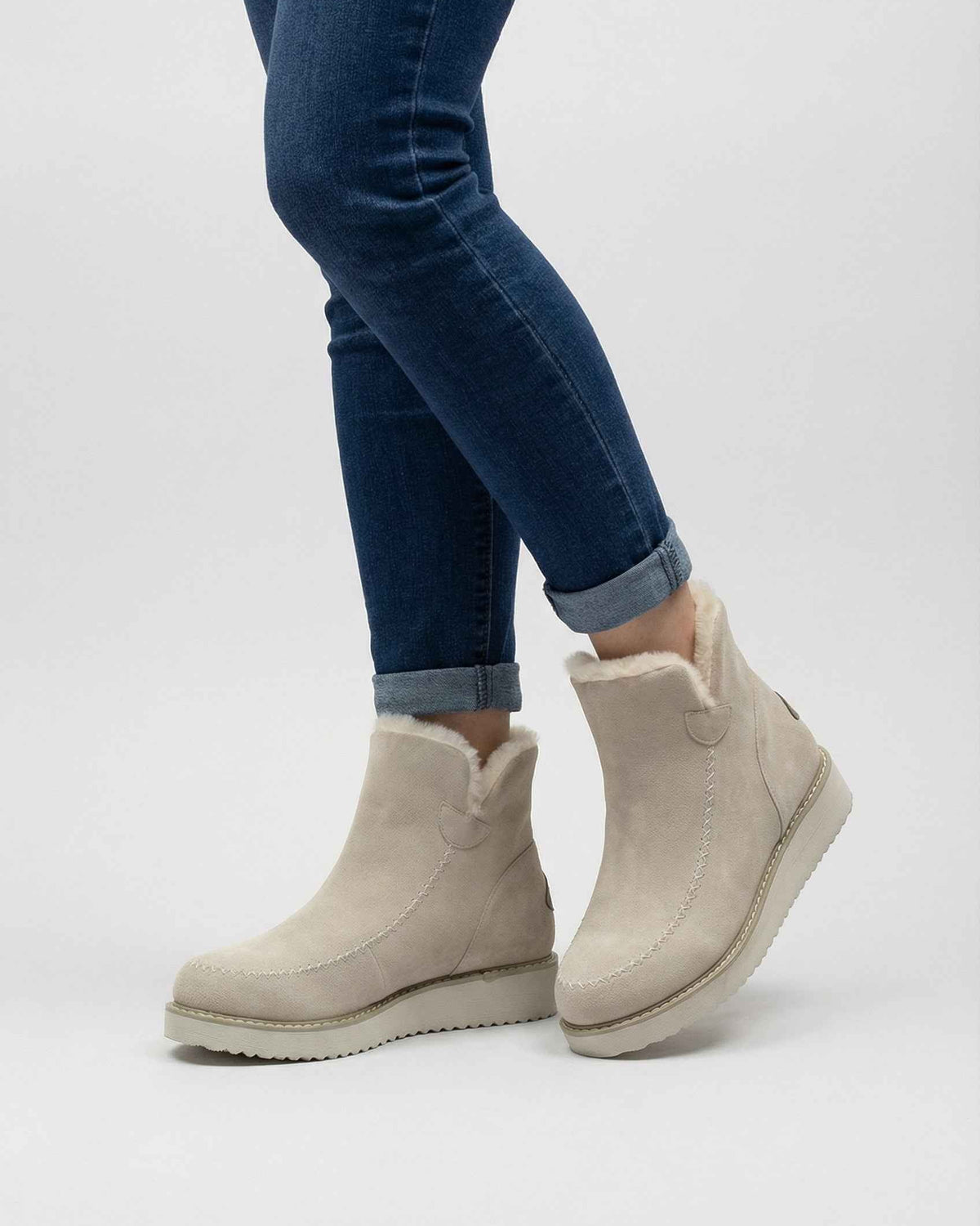 Victoria beige ankle boots by Lumina Wear with durable sole, featuring a stylish design and comfortable fit in a close-up image.