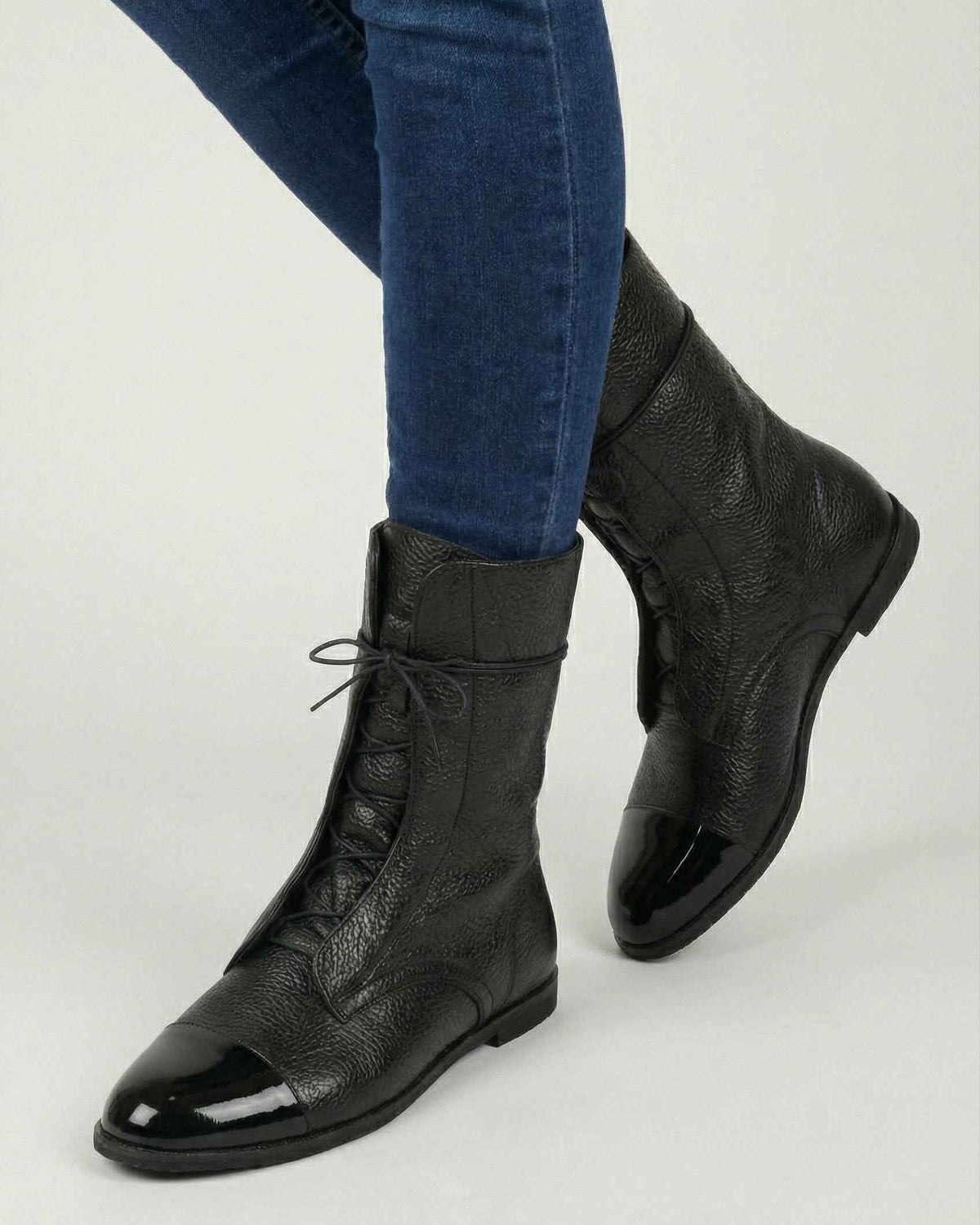 Victoria black lace-up ankle boots with cozy lining from Lumina Wear, stylish boots featuring a sleek design and comfortable fit.