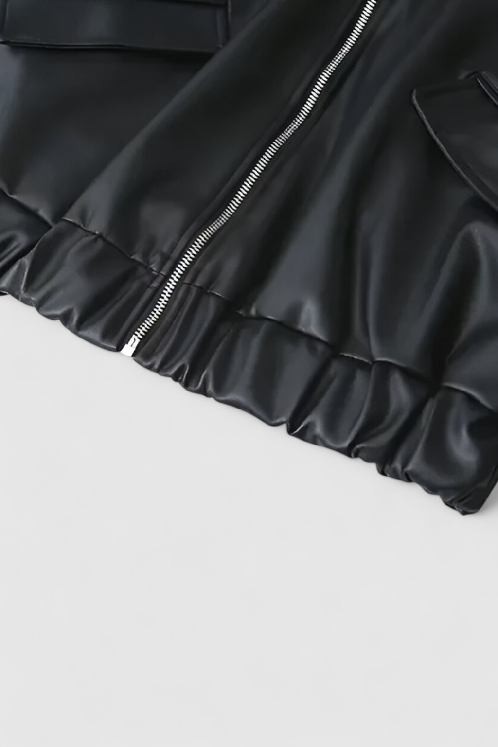 Victoria chic black leather jacket with retro collar by Lumina Wear, featuring sleek design and stylish detailing.