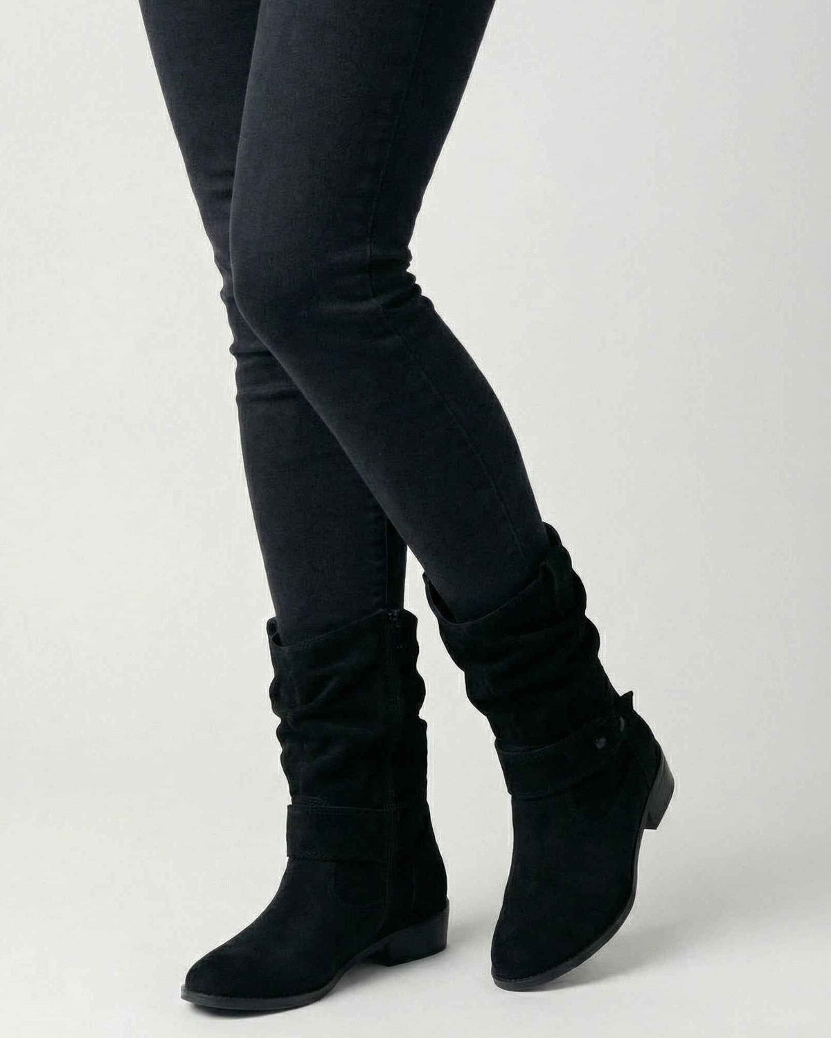 Victoria black suede ankle boots for women with sturdy sole by Lumina Wear, featuring a sleek design and low heel.