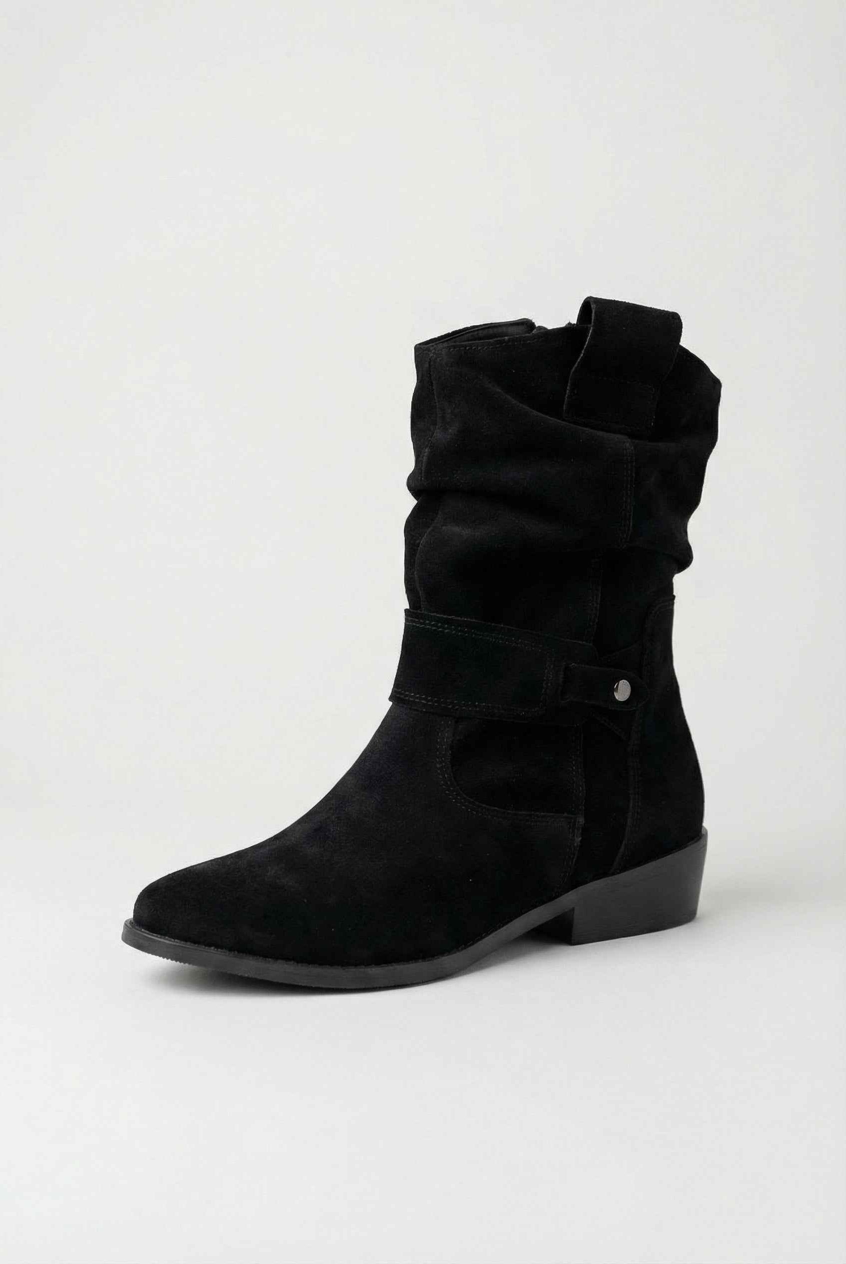 Victoria black suede ankle boots for women by Lumina Wear with sturdy sole, stylish design, and ankle-length fit.