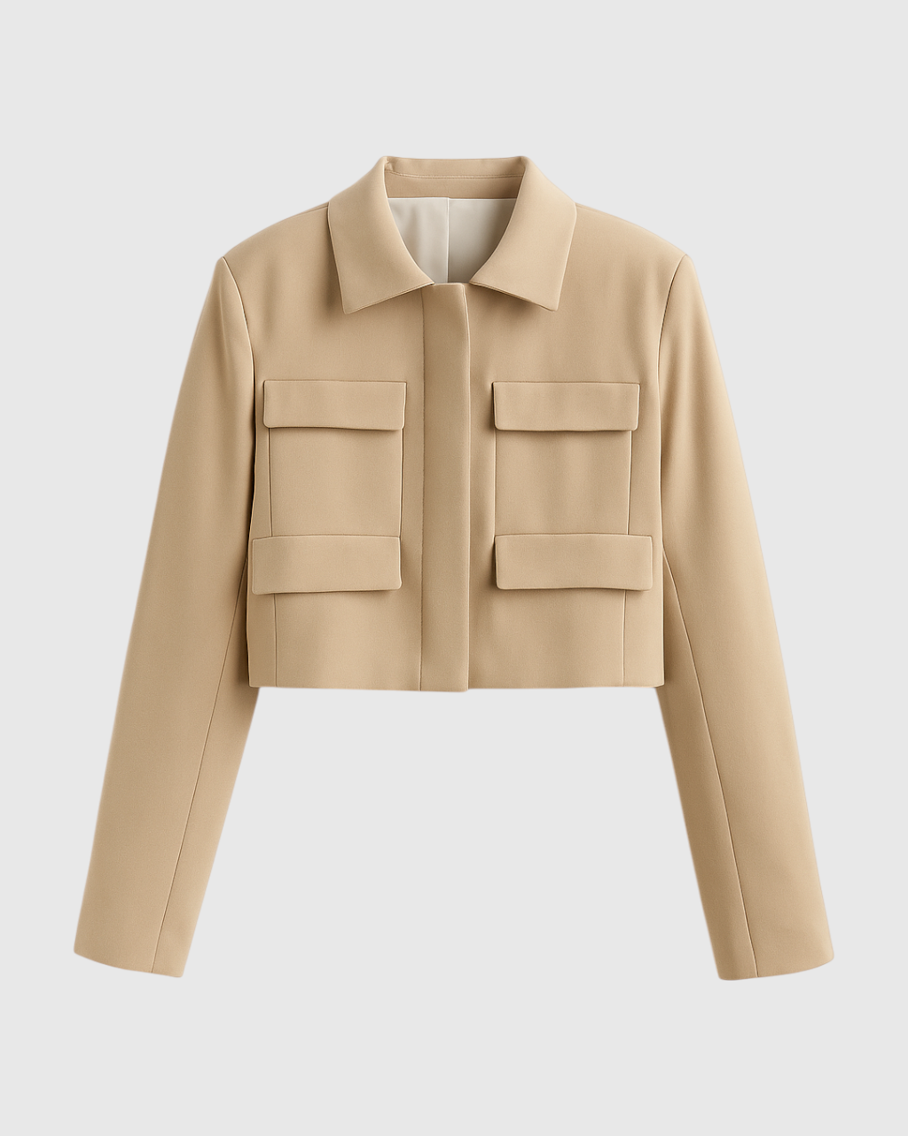Lumina Wear Victoria chic cropped button jacket in khaki, featuring a flattering fit and stylish design.