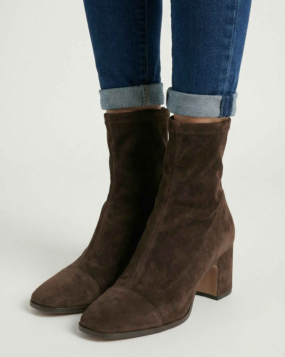 Dark brown Victoria ankle boots by Lumina Wear with sleek block heels and modern design, perfect for stylish women's footwear.