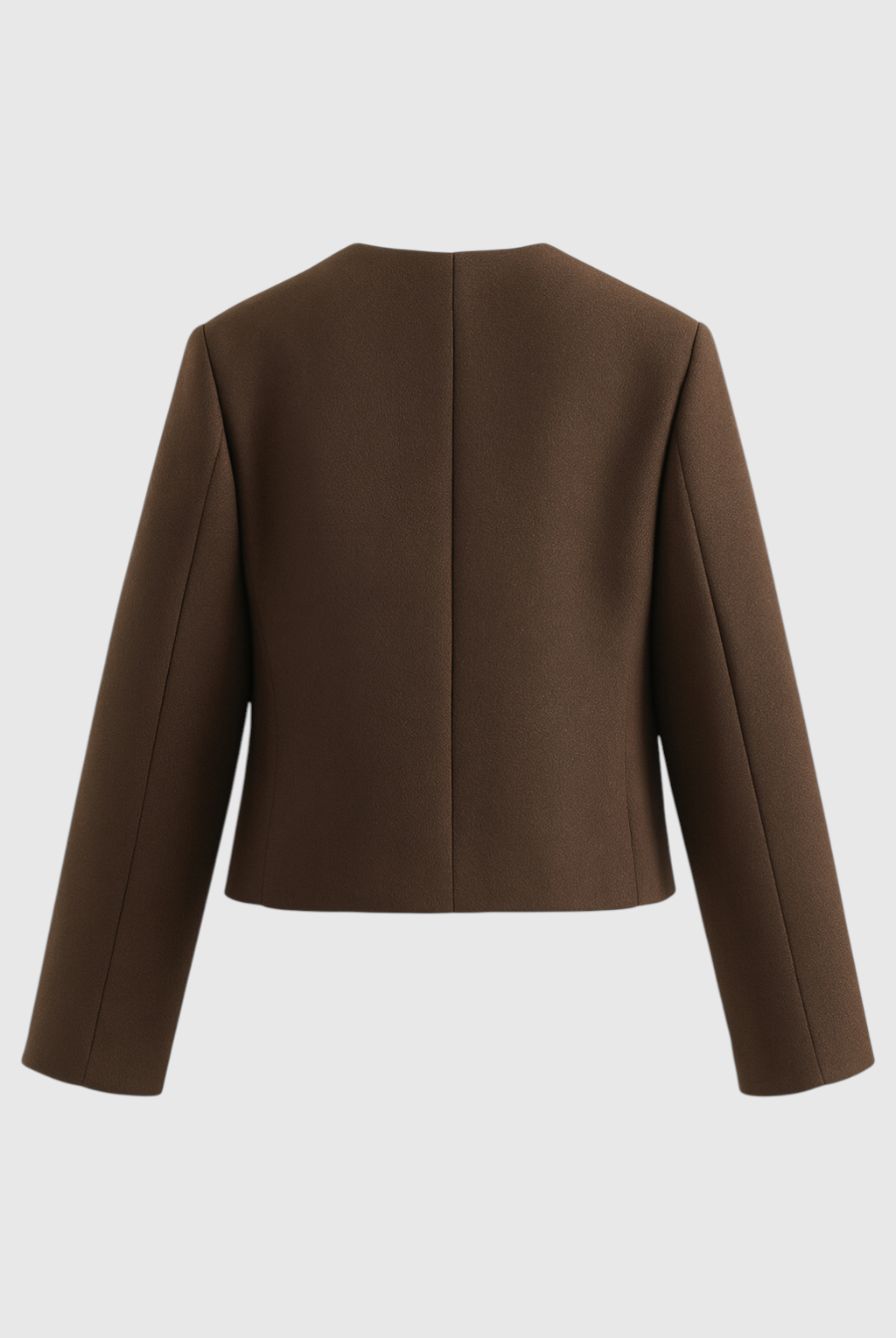 Victoria women's dark brown short jacket with tailored fit from Lumina Wear, shown on a mannequin, featuring a sleek, modern design.