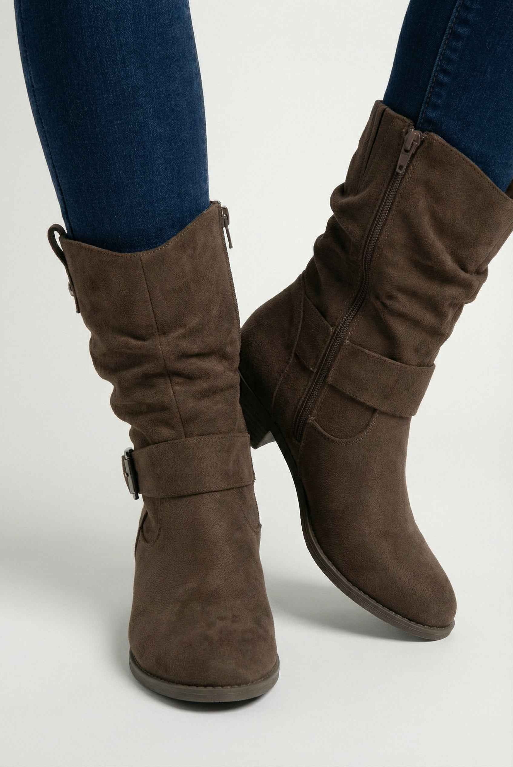 Victoria dark brown suede ankle boots with warm lining from Lumina Wear, stylish women's boots with a sleek design and comfortable fit.