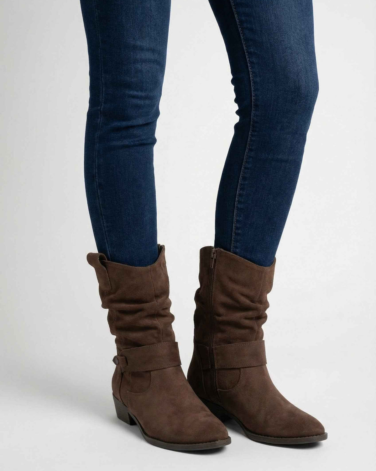 Victoria dark brown suede ankle boots with warm lining, stylish Lumina Wear boots for women, featuring a sleek design and comfortable fit.