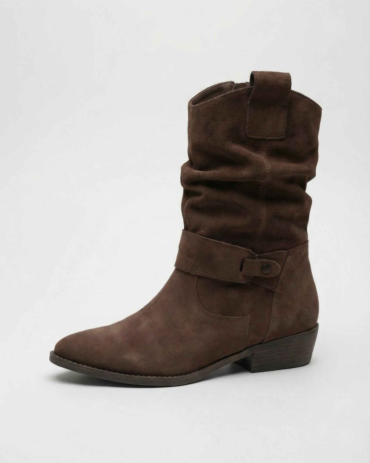 Dark brown suede ankle boots with warm lining from Lumina Wear, featuring a chic design and sturdy heel for women.