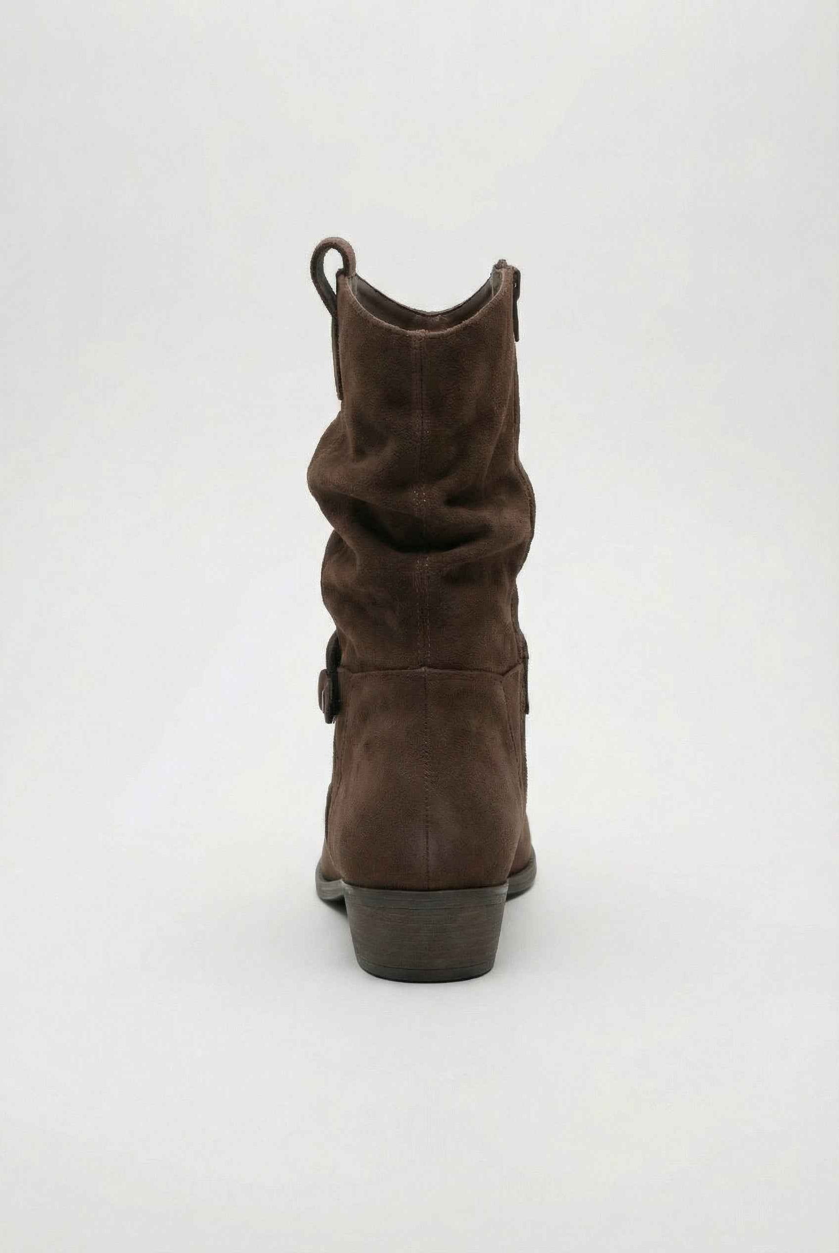 Dark brown suede ankle boots with warm lining from Lumina Wear, stylish women's boots with a sleek design and comfortable fit.