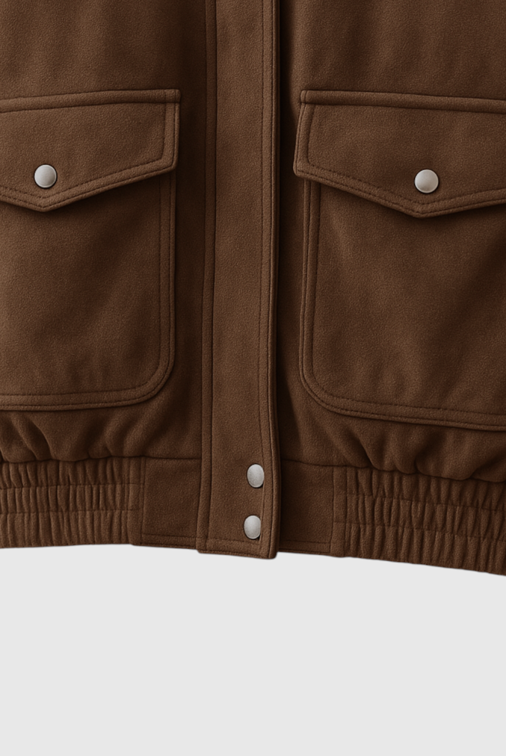 Victoria dark brown suede bomber jacket with zipper closure from Lumina Wear, featuring a stylish and fitted design.