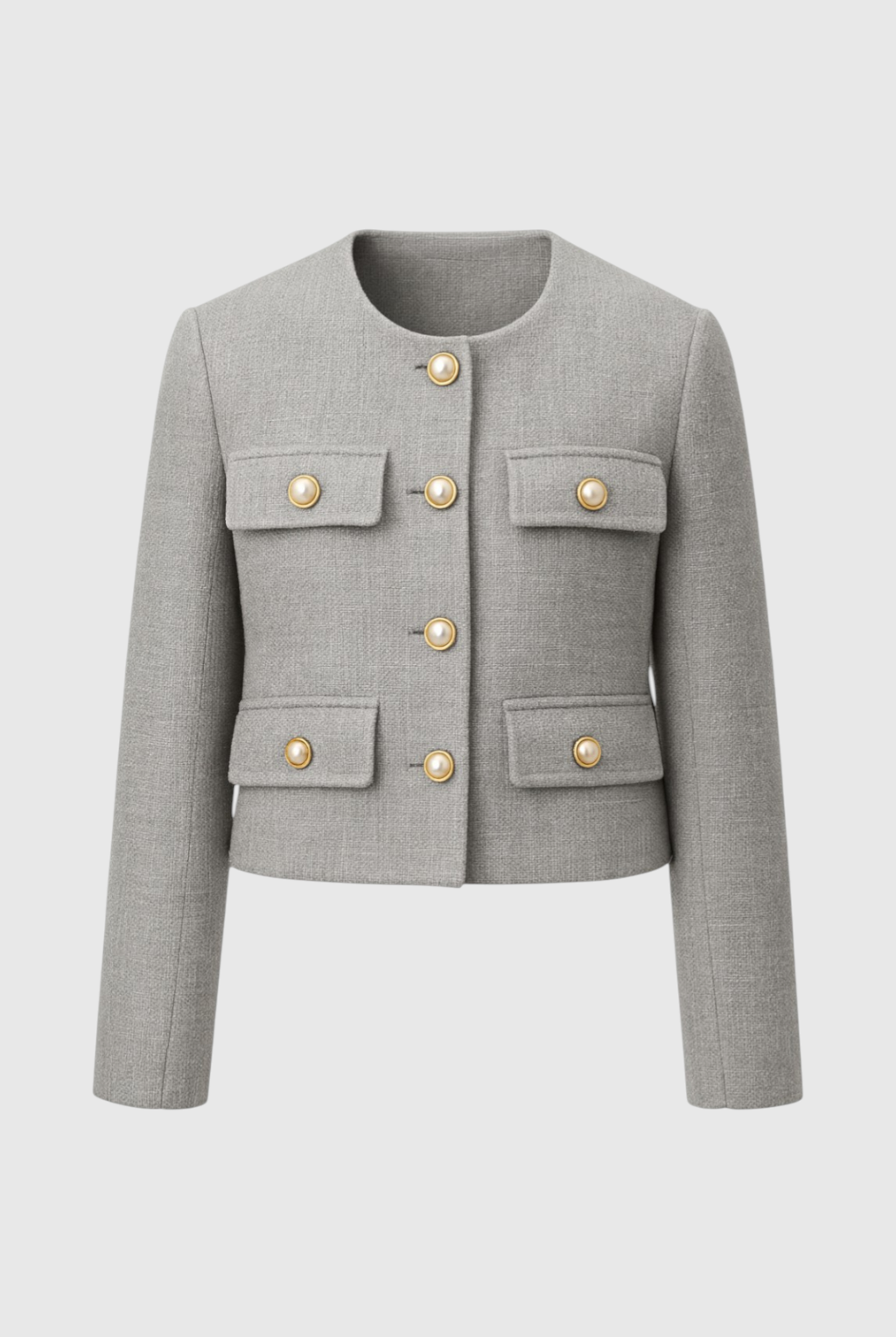 Victoria gray short jacket by Lumina Wear, featuring a chic, versatile style with a tailored fit and modern design.