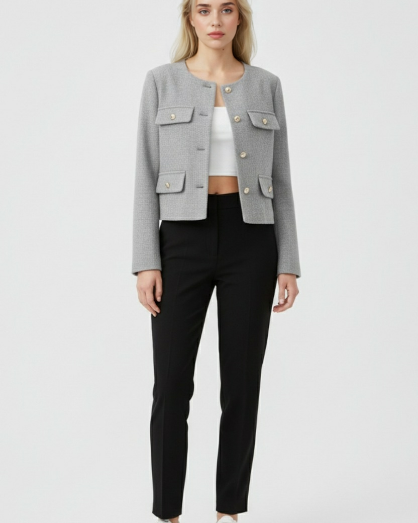 Victoria gray short jacket by Lumina Wear, stylish and versatile women's jacket with chic design and comfortable fit.