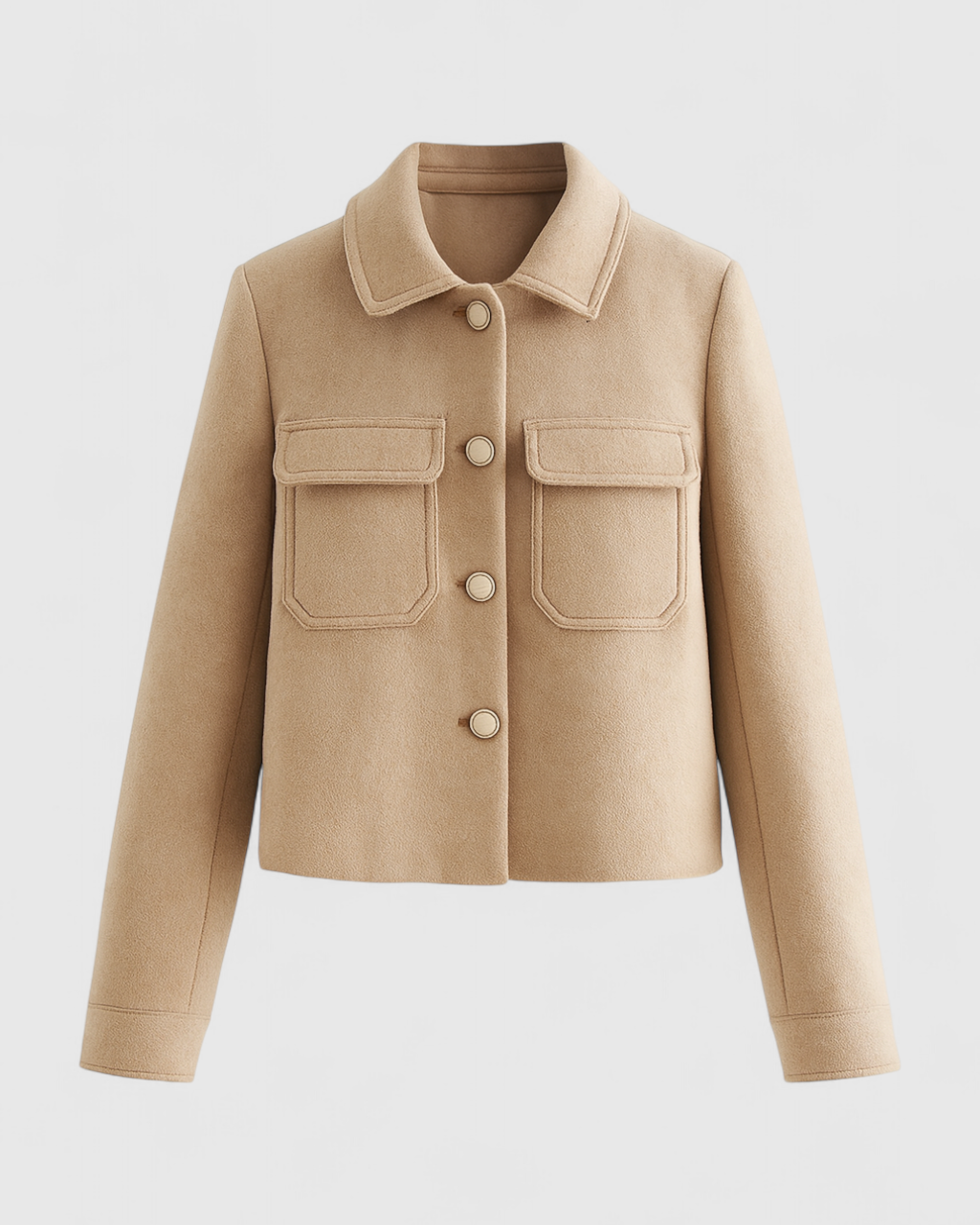 Victoria women's khaki windbreaker jacket with lapel collar by Lumina Wear, featuring a stylish, lightweight design.