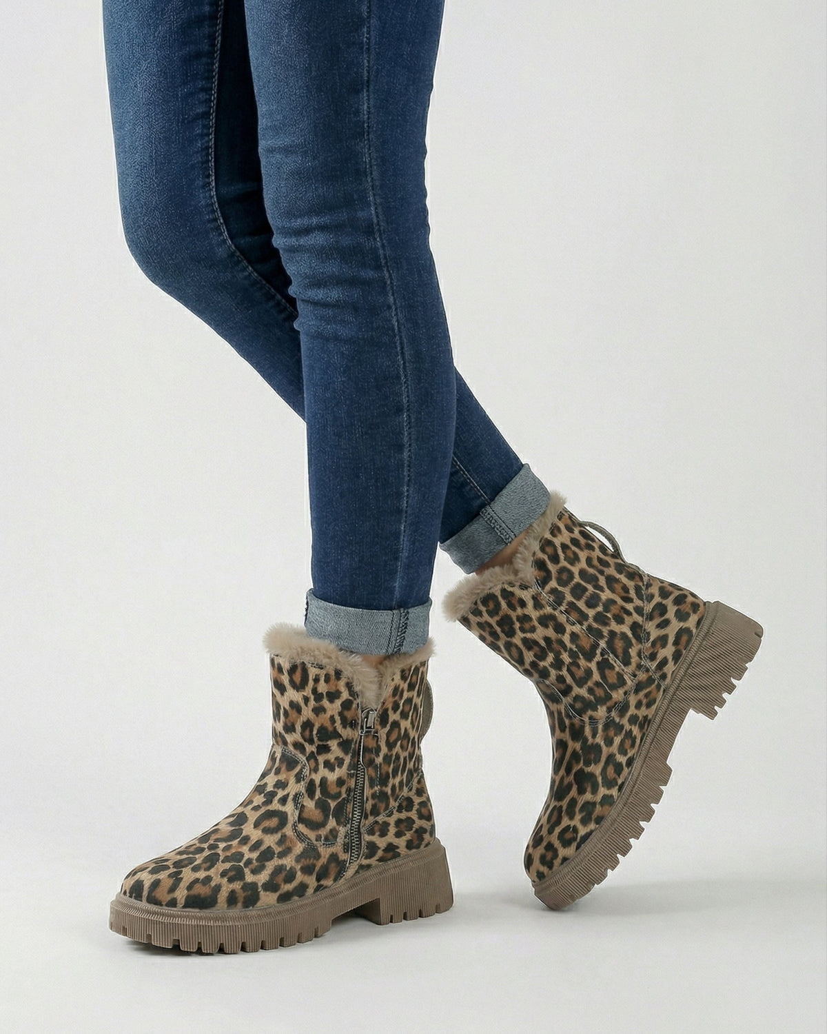 Lumina Wear Victoria leopard ankle boots with cozy lining, brown leopard print, stylish ankle-height footwear.
