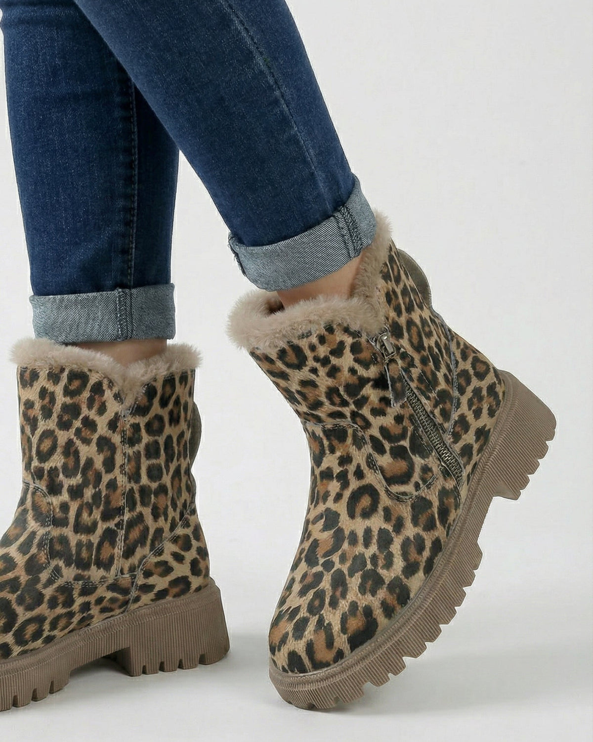 Lumina Wear Victoria leopard ankle boots with cozy lining, brown animal print, stylish and comfortable for everyday wear.
