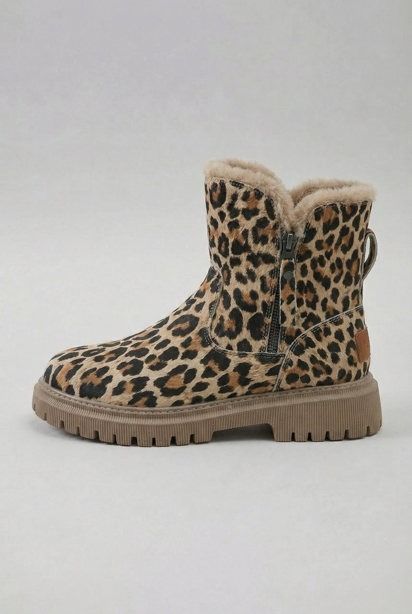 Lumina Wear Victoria leopard ankle boots with cozy lining, brown leopard print, stylish ankle-height footwear for women.