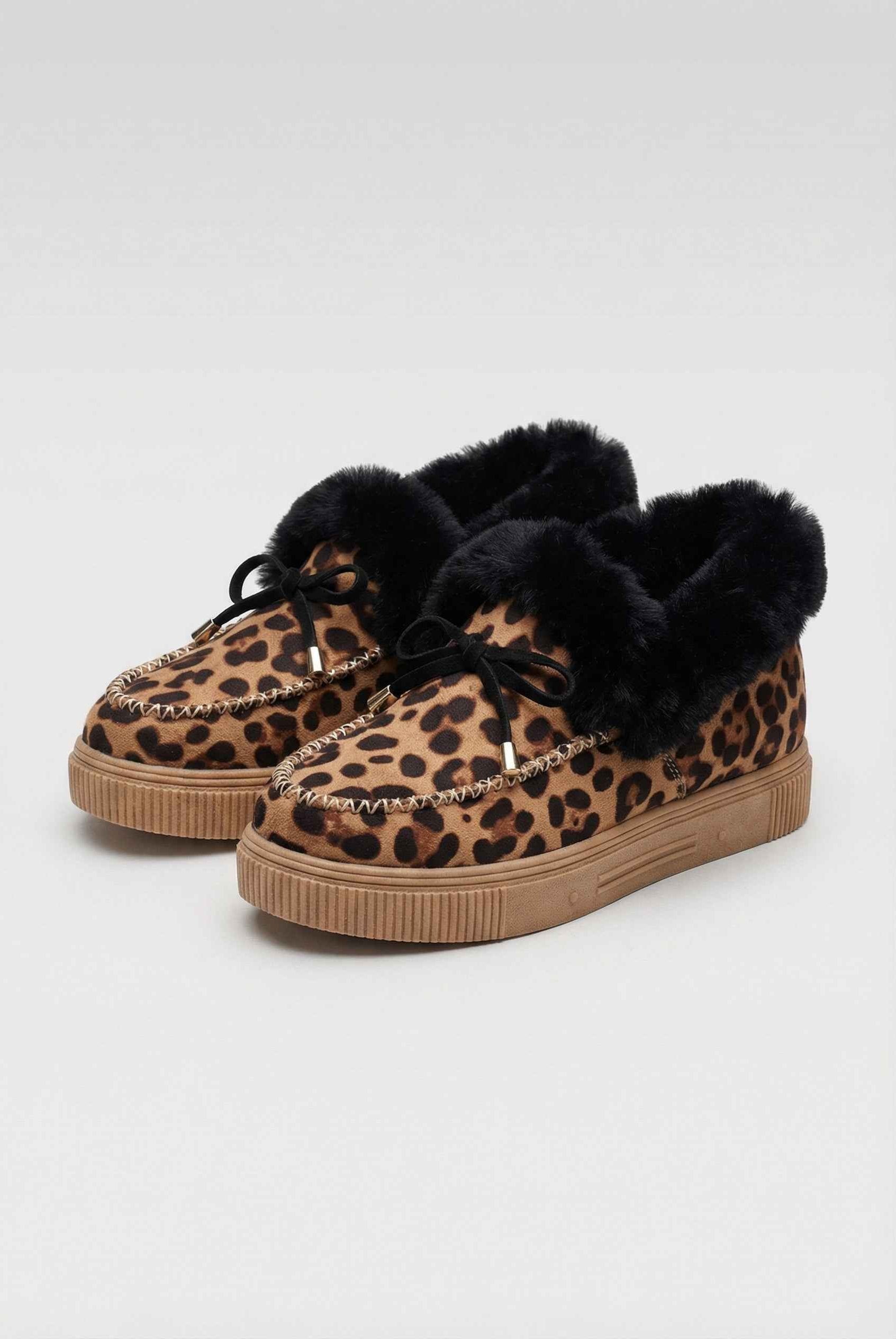 Victoria Lumina leopard print ankle boots with cozy lining, stylish footwear featuring a chic animal print and comfortable fit.