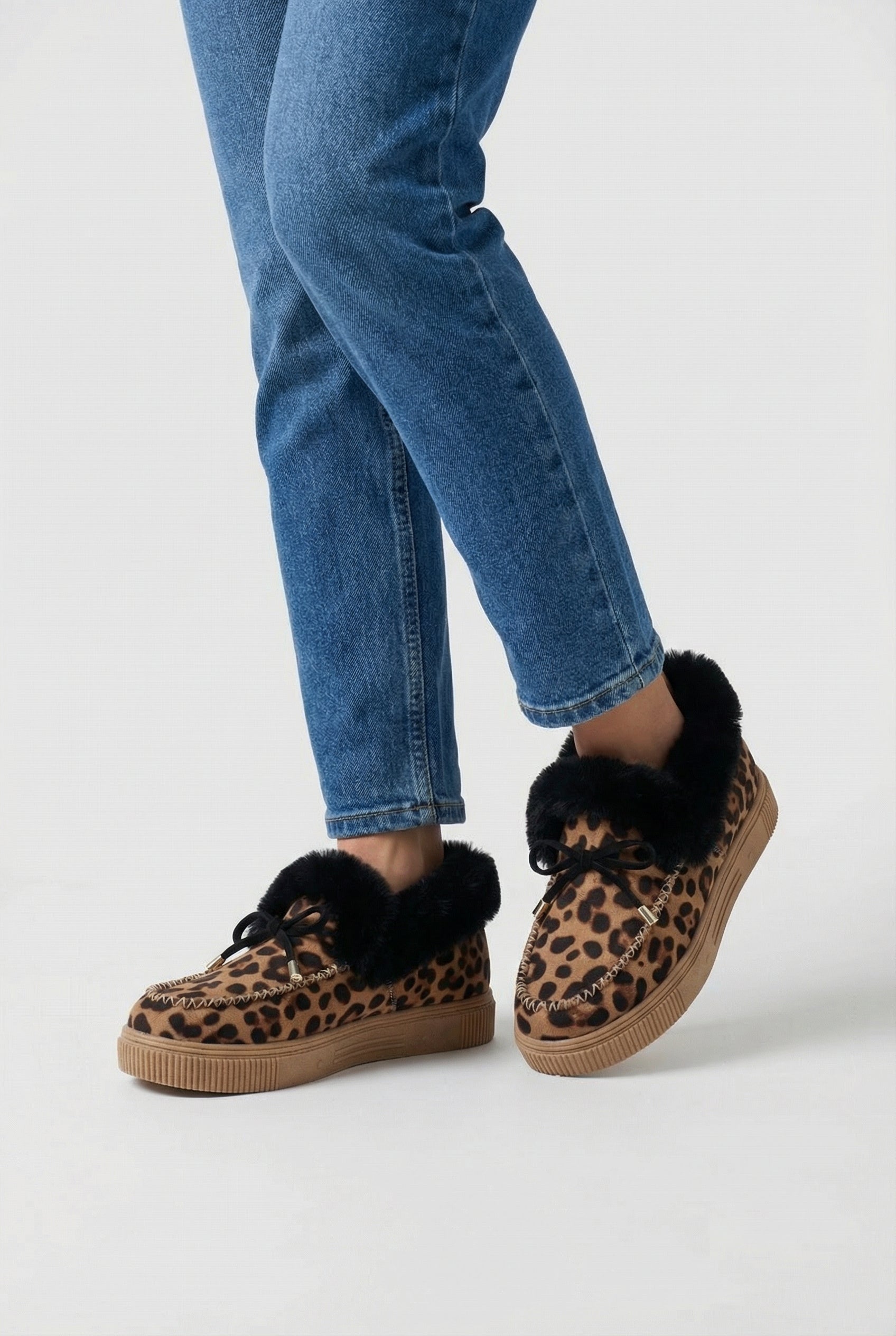 Lumina Wear Victoria leopard print ankle boots with cozy lining, stylish footwear featuring a trendy animal pattern and comfortable design.