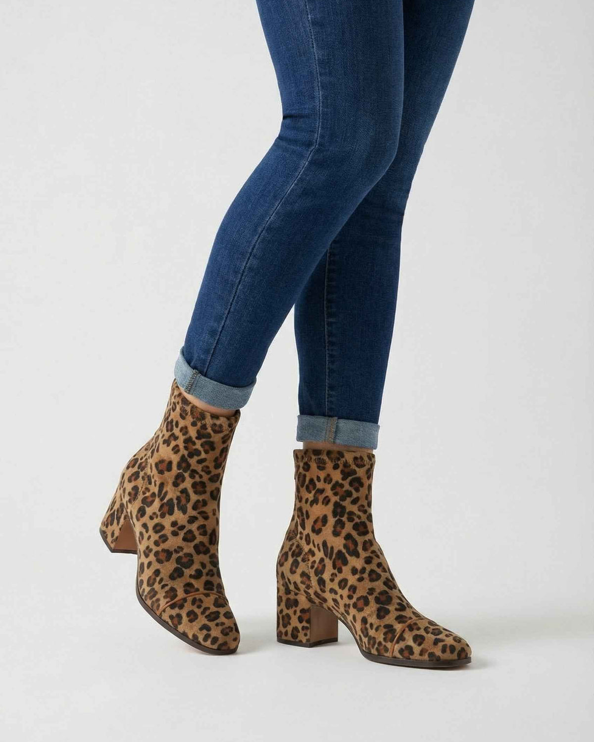 Lumina Wear Victoria leopard print ankle boots with retro heel, stylish women's boot featuring bold animal pattern and pointed toe.