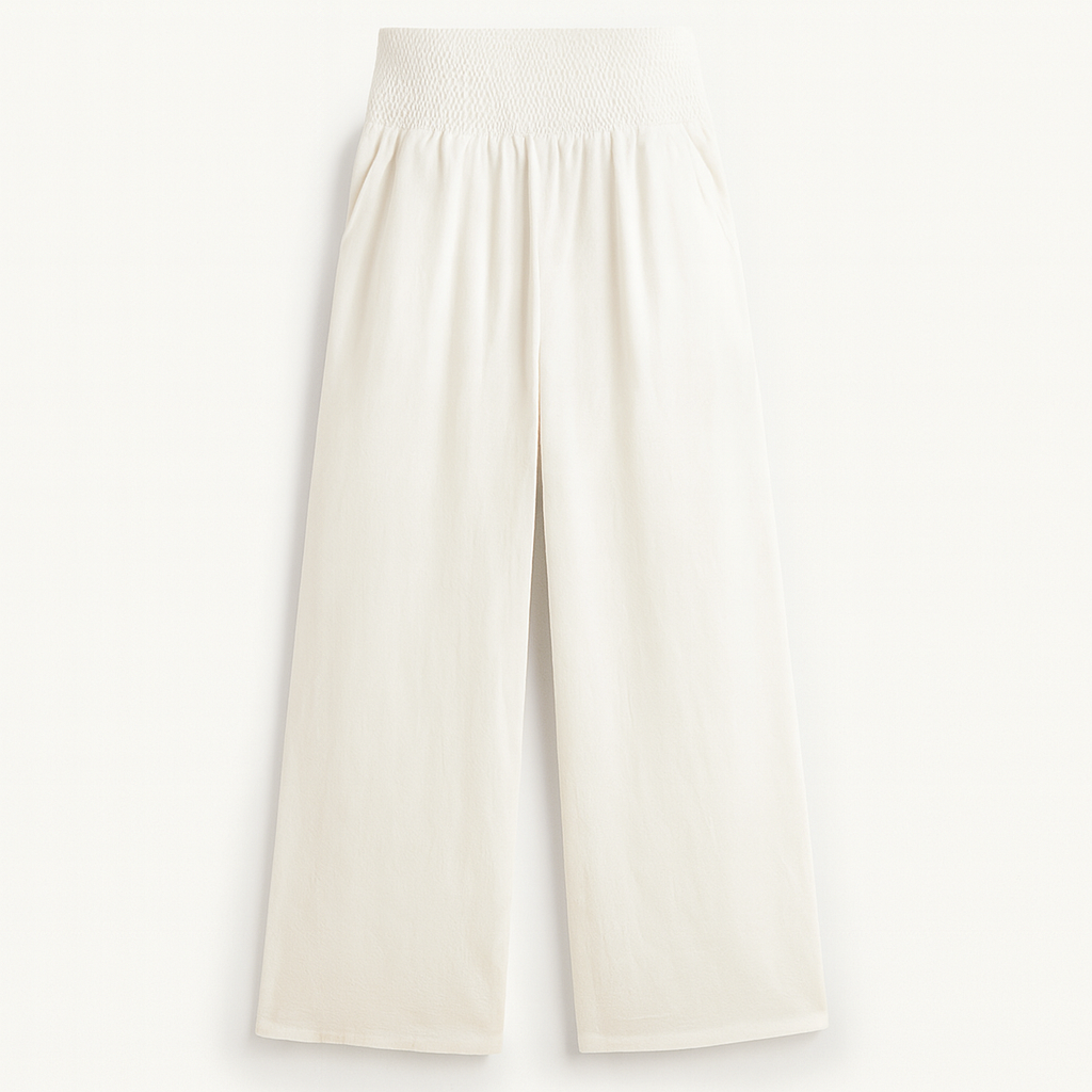 Black Victoria wide-leg trousers by Lumina Wear, lightweight and chic, perfect for effortless summer style.