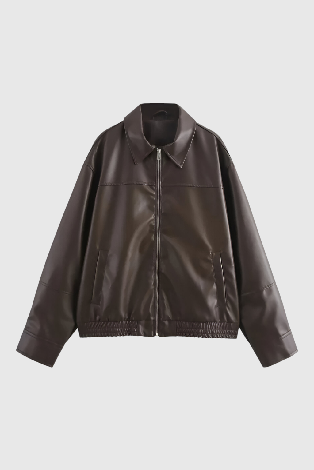 Brown loose-fit aviator jacket for women by Lumina Wear, featuring a stylish collar and casual design.