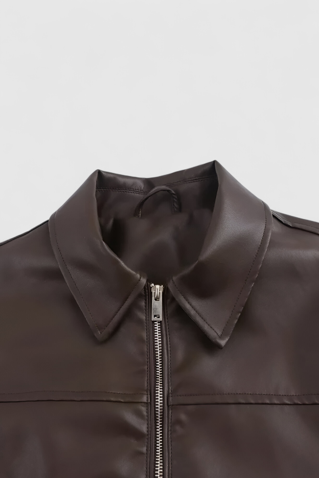 Brown Victoria women's loose fit aviator jacket by Lumina Wear, featuring a stylish collar and zip closure.