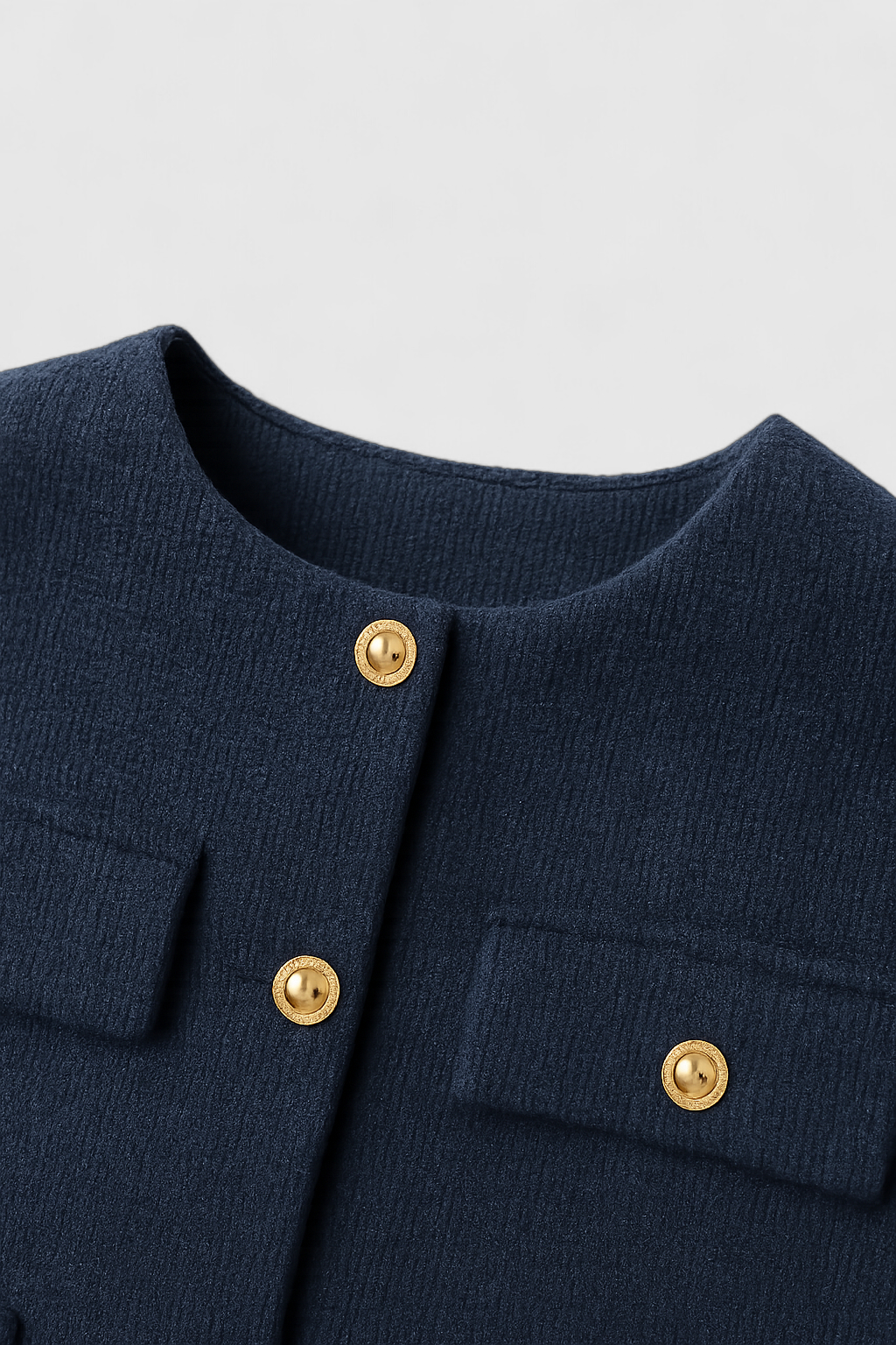 Victoria women’s navy short jacket by Lumina Wear featuring a chic modern silhouette and lightweight fabric.