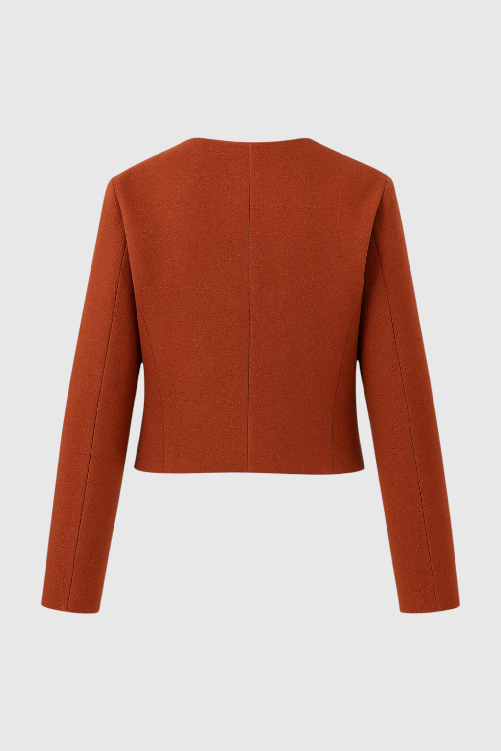 Lumina Wear Victoria chic orange-red short women's jacket with versatile style, shown on a model.