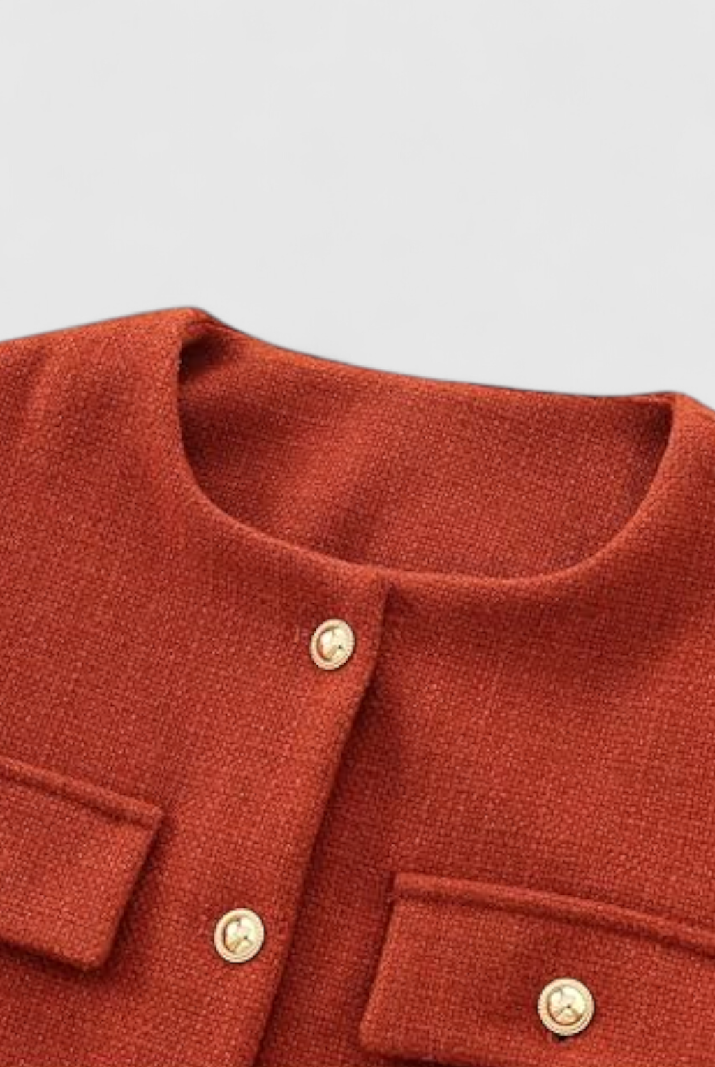 Lumina Wear Victoria women's short jacket in vibrant orange-red, stylish and versatile for casual or dressy looks.