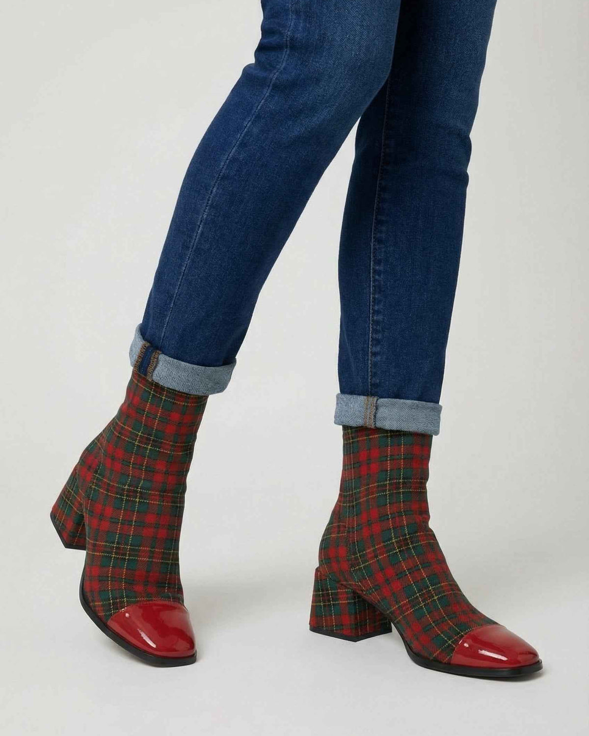 Victoria Lumina red and green mid-calf boots with durable sole, stylish design and comfortable fit for fashion-forward wear.